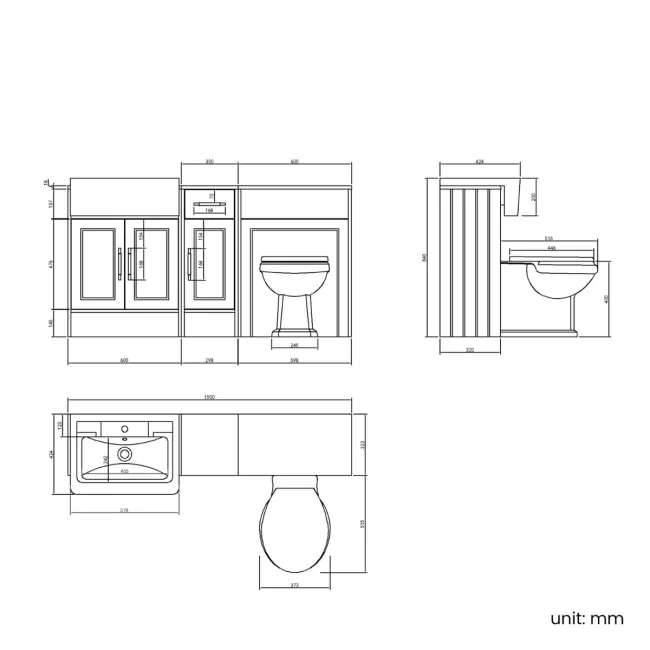 Monaco Inky Blue Combination Vanity Traditional Basin and Hudson Toilet with Wooden Seat 1500mm - Brass Knurled Handles