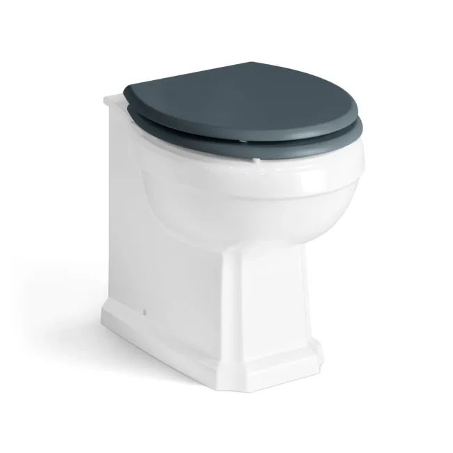 Monaco Inky Blue Combination Vanity Traditional Basin with Marble Top & Hudson Toilet with Wooden Seat 1500mm - Brass Knurled Handles