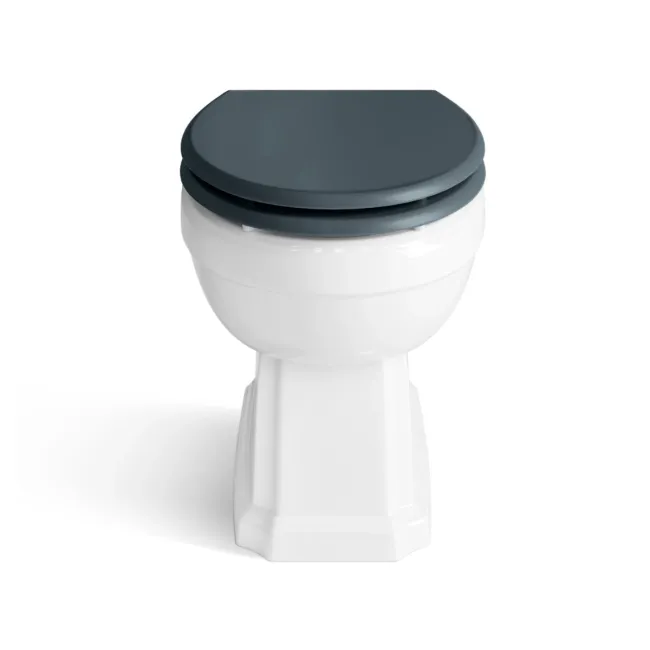 Monaco Inky Blue Combination Vanity Traditional Basin with Marble Top & Hudson Toilet with Wooden Seat 1500mm - Brass Knurled Handles