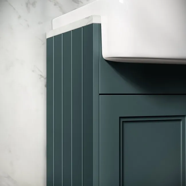 Monaco Midnight Green Combination Vanity Basin with Marble Top and Boston Toilet 1500mm - Brass Knurled Handles
