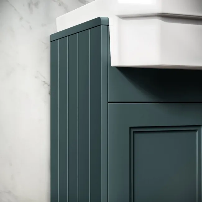 Monaco Midnight Green Combination Vanity Traditional Basin and Seattle Toilet 1200mm - Brass Knurled Handles