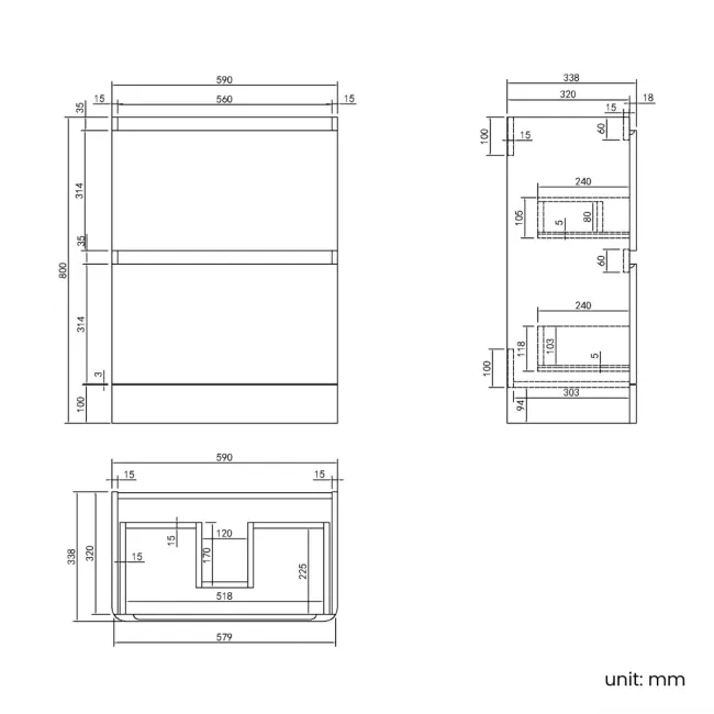 Corsica Inky Blue Slimline Basin Drawer Vanity 600mm
