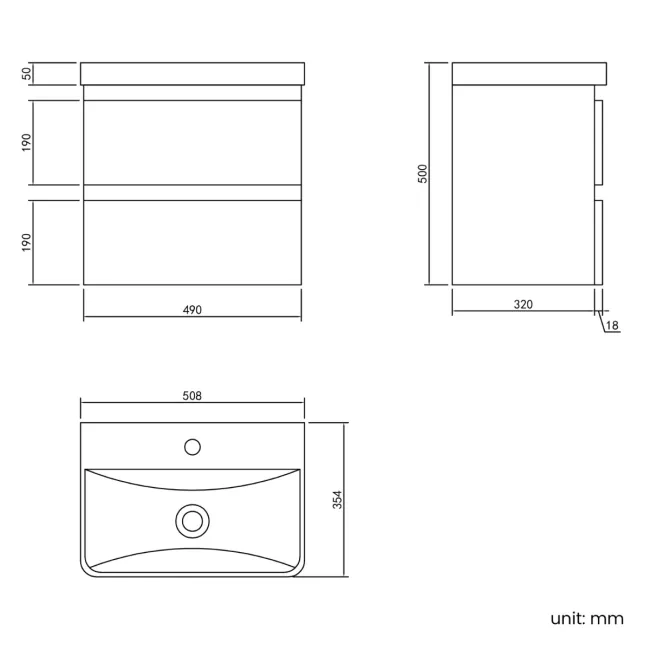 Corsica Midnight Green Wall Hung Slimline Basin Drawer Vanity 500mm