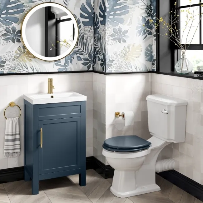 Bermuda Inky Blue Basin Vanity 500mm - Brass Knurled Handles