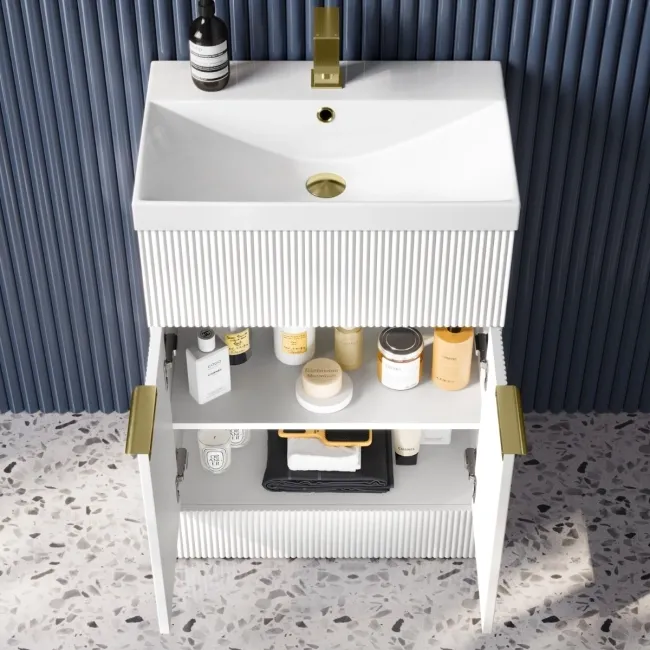 Havana Fluted Coastal White Combination Vanity Basin and Aruba Toilet 1100mm - Brushed Brass Accents
