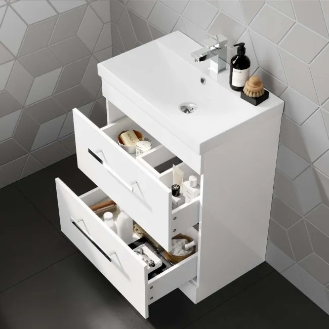Avon Gloss White Basin Drawer Vanity 600mm and Toilet Set