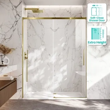 Lisbon Brushed Brass 8mm Soft-Closing Sliding Shower Door 1500mm