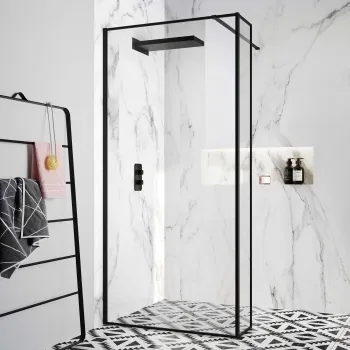 Munich Matt Black Framed 8mm Wet Room Shower Glass 1100mm & 250mm Return Panel