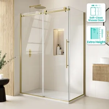Prague Brushed Brass 8mm Sliding Shower Enclosure 1400x800mm