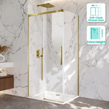 Lisbon Brushed Brass 8mm Sliding Shower Enclosure 1100x900mm