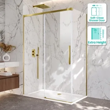Lisbon Brushed Brass 8mm Sliding Shower Enclosure 1400x900mm