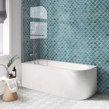 Oakham 1700 Space Saving Shower Bath & 6mm Easy Clean Screen with Rail - Left Handed