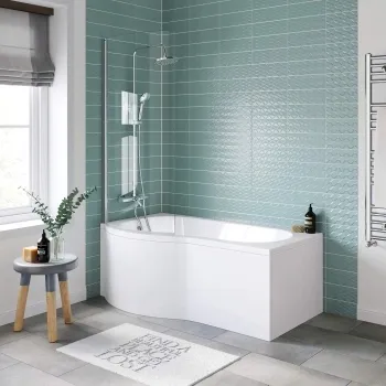 P Shaped 1500 Shower Bath with Front Panel & 4mm Screen - Left Handed