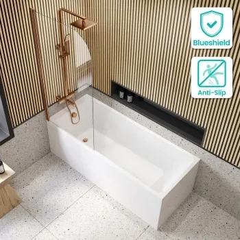 Witney 1700x700 Square Shower Bath & 6mm Easy Clean Brushed Copper Bath Screen