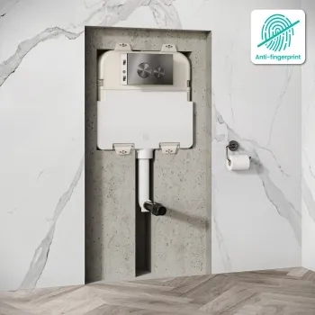 Idaho Pneumatic Concealed Cistern with Brushed Gunmetal Flush Plate - Round Buttons