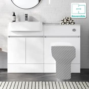 Foster Gloss White Basin Vanity with Marble Top & Back To Wall Unit 1200mm