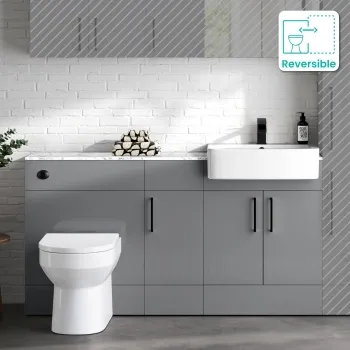 Harper Stone Grey Combination Vanity Basin with Marble Top & Miami Toilet 1500mm - Black Accents