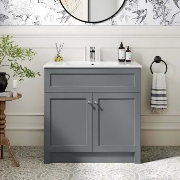 Milos Fog Grey Basin Vanity 800mm - Chrome Handles