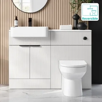 Sicily Fluted Coastal White Combination Vanity Basin and Miami Toilet 1200mm - Black Accents