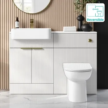 Sicily Fluted Coastal White Combination Vanity Basin and Aruba Toilet 1200mm - Brushed Brass Accents