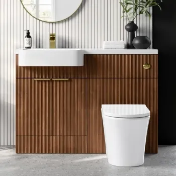 Sicily Fluted Black Walnut Combination Vanity Basin and Tucson Toilet 1200mm - Brushed Brass Accents - Left Handed