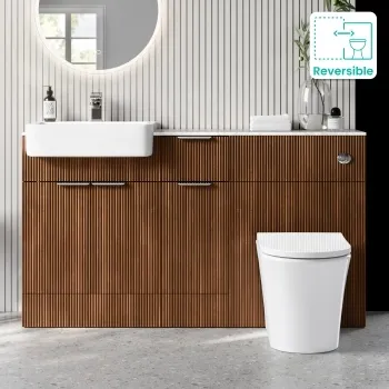 Sicily Fluted Black Walnut Combination Vanity Basin with Marble Top & Tucson Toilet 1500mm - Chrome Handles