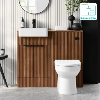 Sicily Fluted Black Walnut Combination Vanity Basin and Miami Toilet 1000mm - Black Accents