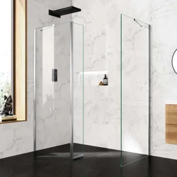 Copenhagen Easy Clean 8mm Walk In Shower Enclosure 800mm & 800mm Glass with Pivotal Return Panel