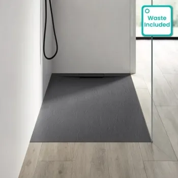 Tokyo Rectangular Matt Grey Slate Texture Stone Shower Tray 1400x800mm