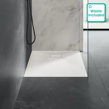 Berlin Rectangular Matt White Slate Effect SMC Composite Shower Tray 1100x800mm
