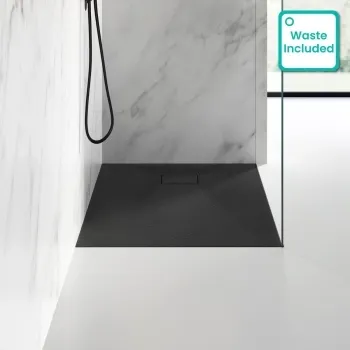 Berlin Rectangular Matt Black Slate Effect SMC Composite Shower Tray 1100x800mm
