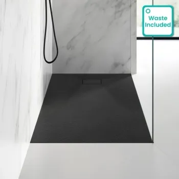 Berlin Rectangular Matt Black Slate Effect SMC Composite Shower Tray 1400x800mm