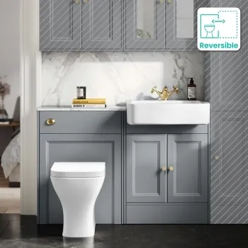 Monaco Dove Grey Combination Vanity Basin with Marble Top & Atlanta Toilet 1200mm - Brushed Brass Accents