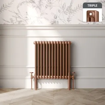 Athens Antique Copper Triple Column Horizontal Traditional Radiator 600x605mm
