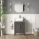 Bermuda Graphite Grey Vanity with Marble Top & Curved Counter Top Basin 600mm - Brass Knurled Handles