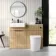 Sicily Fluted Country Oak Combination Vanity Basin with Marble Top & Utah Comfort Height Toilet 1200mm - Black Accents