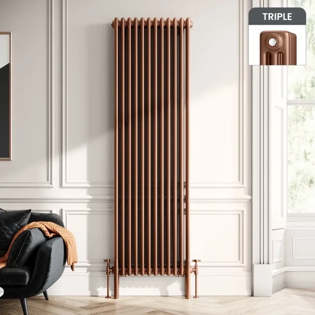 Athens Antique Copper Triple Column Vertical Traditional Radiator 1800x560mm