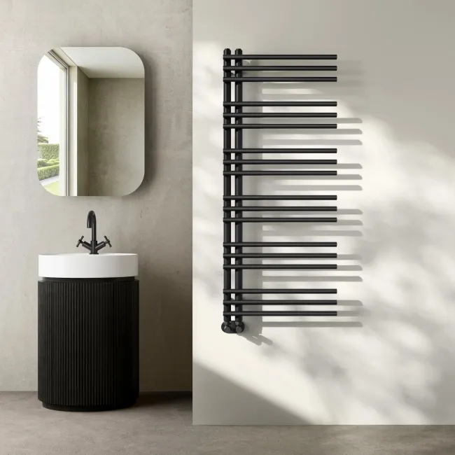 Cannes Matt Black Designer Heated Towel Rail 1200x500mm