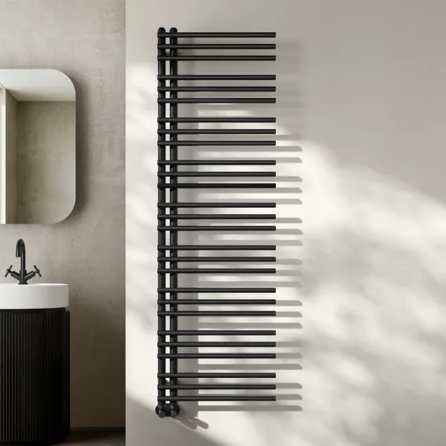 Cannes Matt Black Designer Heated Towel Rail 1600x500mm