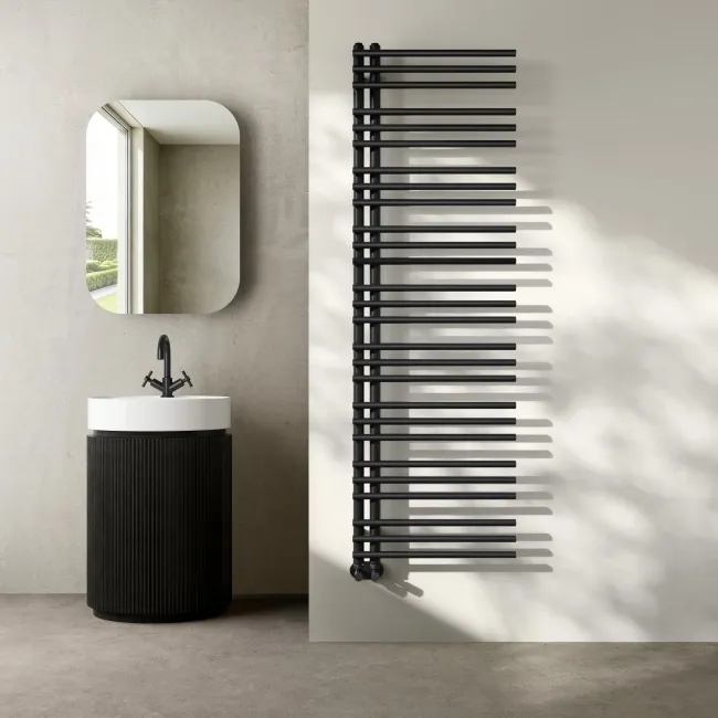 Cannes Matt Black Designer Heated Towel Rail 1600x500mm
