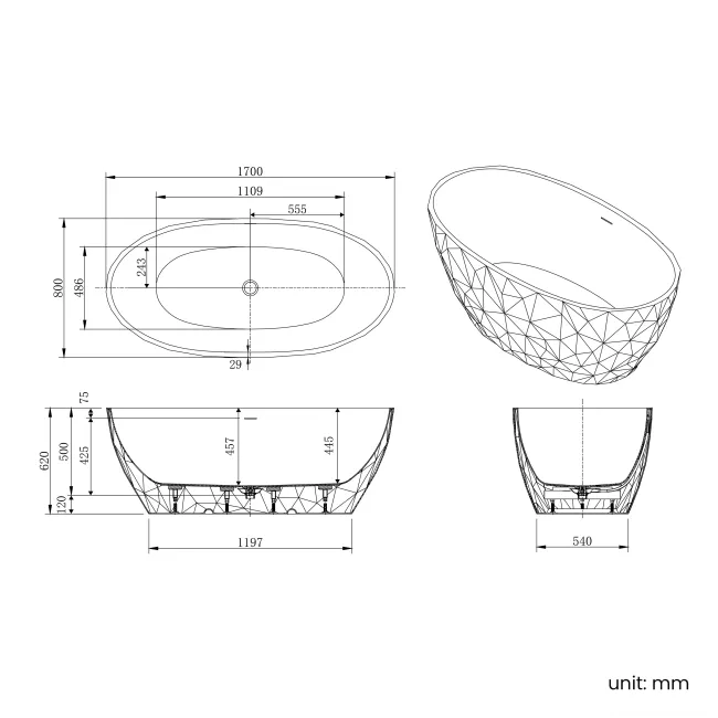 Ealing 1700mm Matt Black Freestanding Bath