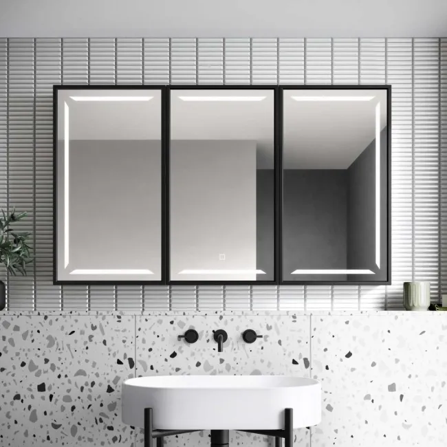Mia Black Framed Illuminated LED Mirror Cabinet 710x1200mm