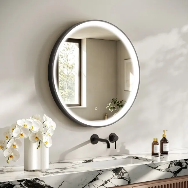 Libby Matt Black Round Illuminated LED Mirror 780mm