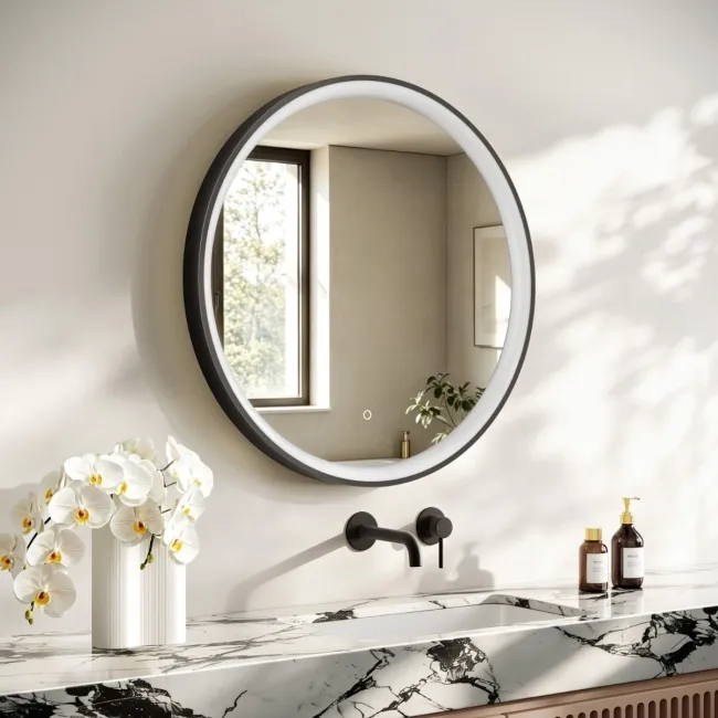Libby Matt Black Round Illuminated LED Mirror 780mm