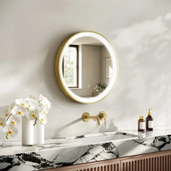 Libby Brushed Brass Round Illuminated LED Mirror 580mm