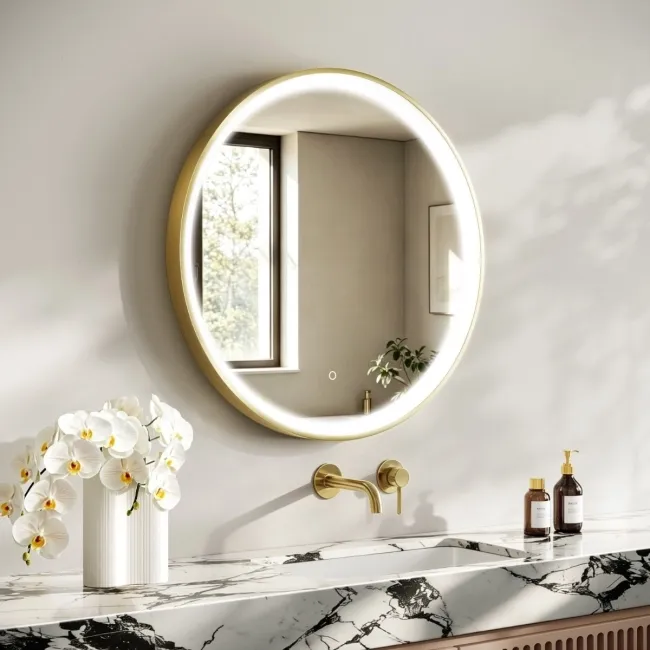 Libby Brushed Brass Round Illuminated LED Mirror 780mm