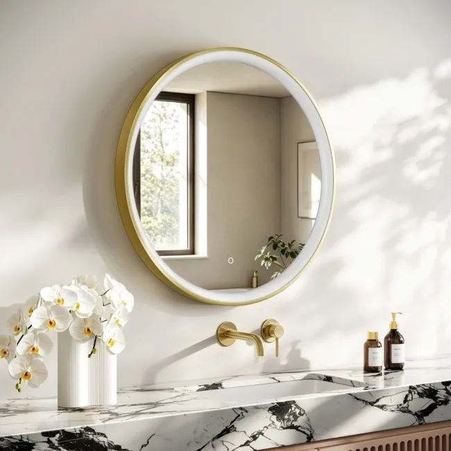 Libby Brushed Brass Round Illuminated LED Mirror 780mm