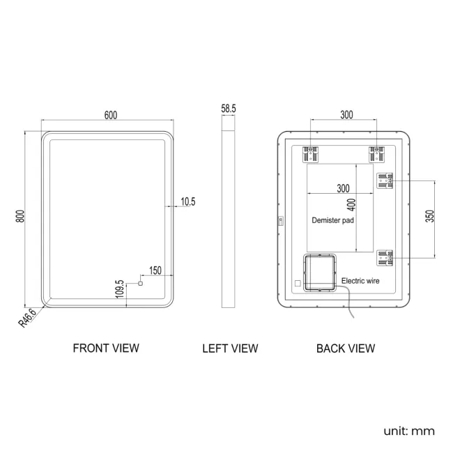 Libby Matt Black Illuminated LED Mirror 800x600mm