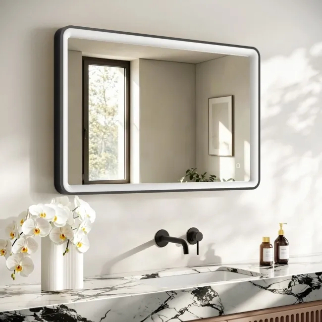 Libby Matt Black Illuminated LED Mirror 1026x655mm