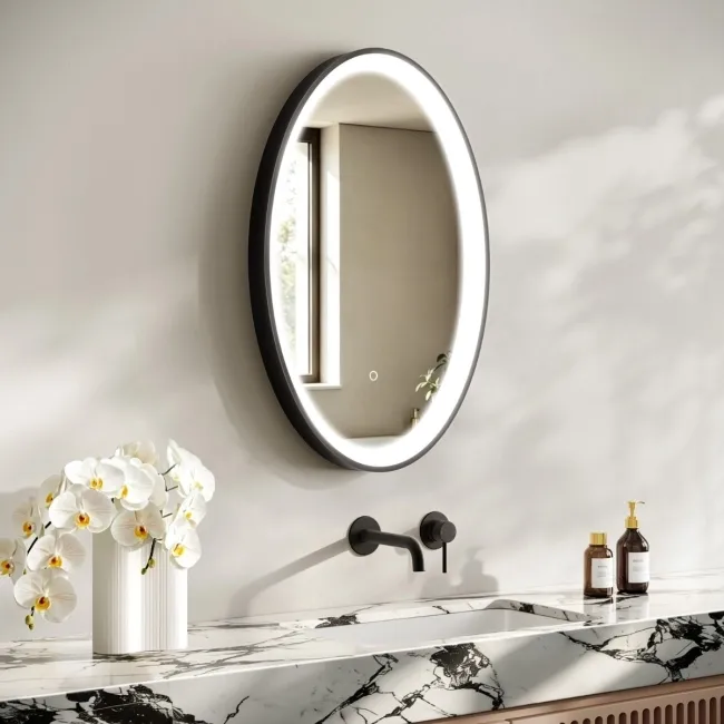 Libby Oval Matt Black Illuminated LED Mirror 800x520mm